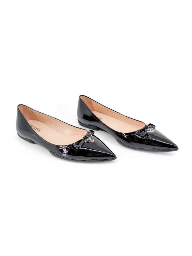 Prada Triangle Logo Patent Leather Ballet Flats Black Size 36.5 Us 6.5 Women’s